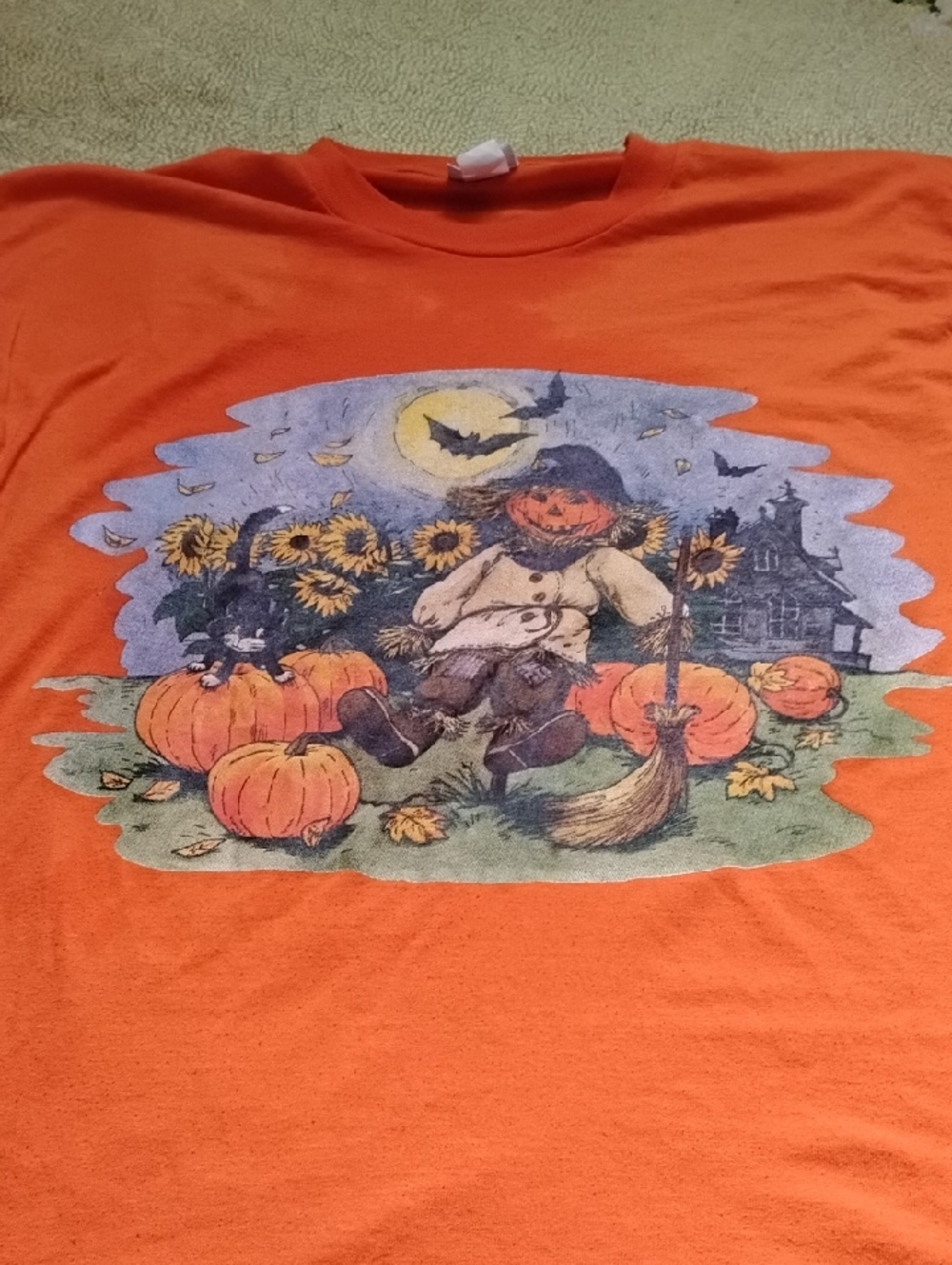 Men's Orange Vintage XL Basic Editions Halloween Pumpkin Scarecrow Shirt Spooky